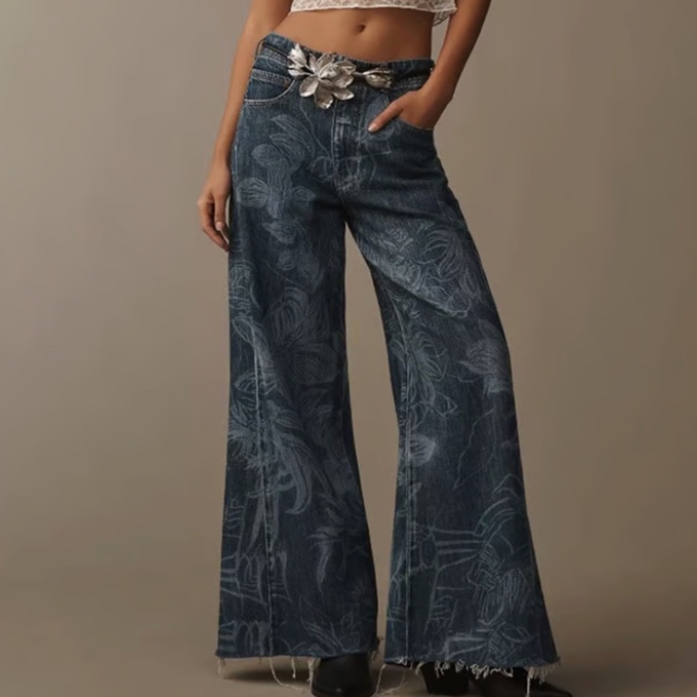 The Adi Patterned Mid-Rise Flare Jeans by Pilcro 26